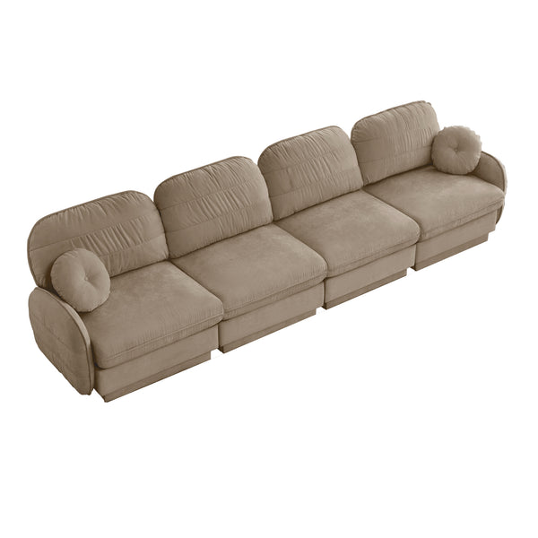 English Elm 137"chenille Cloud Sofa Deep Seat Four Seater with Quilted Cushions for Living Room Light Coffee W714S01762