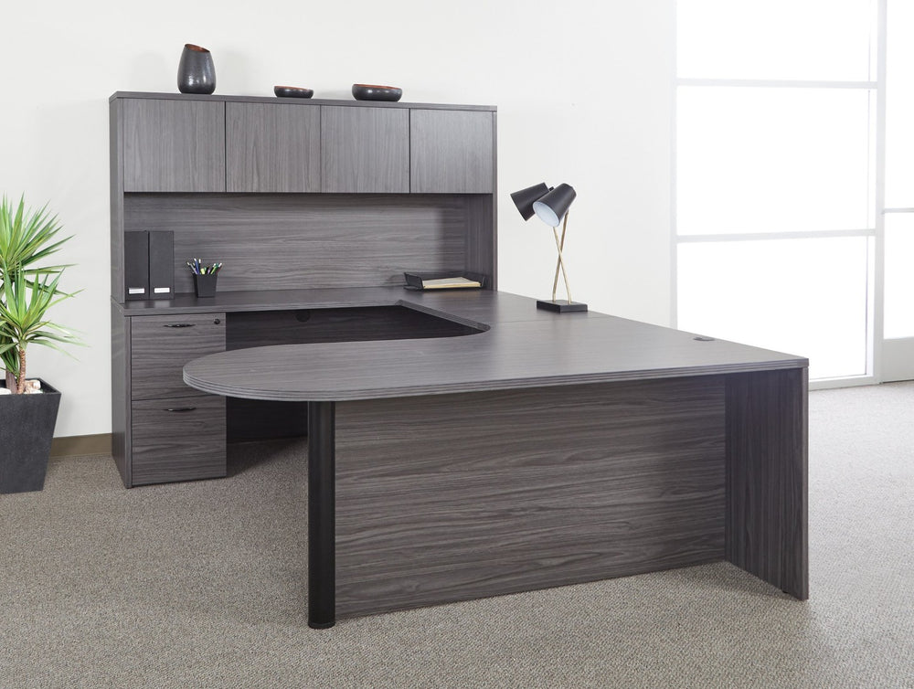 OSP Home Furnishings Napa U Shaped Executive Workstation with Locking Storage and Integrated Wire Management NAPSGW-TYP18L
