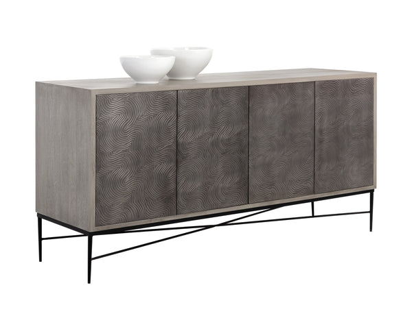 Sunpan Algarve Sideboard - Mid-Century Modern Design with Solid Mango Wood and Unique Artisan Craftsmanship Grey