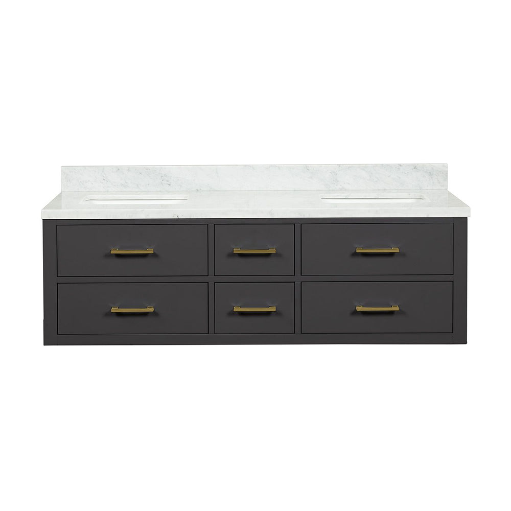 English Elm Black Double Bath Vanity With Carrara Marble Top - Elegant Design, Soft-Close Drawers, Fully Assembled B2731P258030