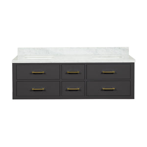 English Elm Black Double Bath Vanity With Carrara Marble Top - Elegant Design, Soft-Close Drawers, Fully Assembled B2731P258030