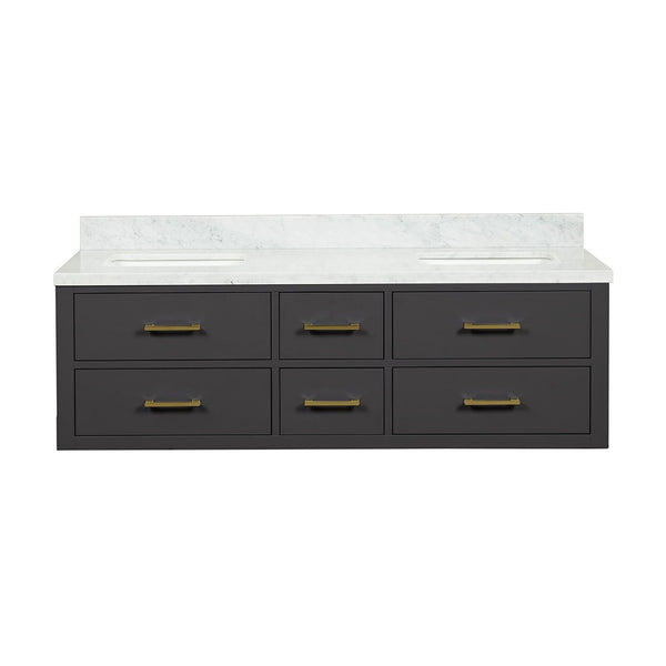 English Elm Black Double Bath Vanity With Carrara Marble Top - Elegant Design, Soft-Close Drawers, Fully Assembled B2731P258030