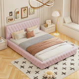 English Elm Queen Size Upholstered Bed With Tufted Headboard, Modern Velvet Platform Bed , No Box Spring Required, Pink