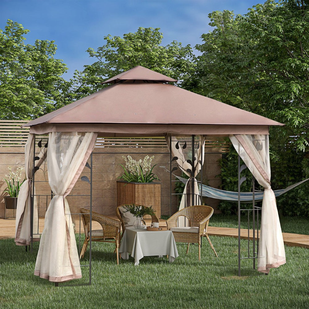 English Elm Outsunny 10' X 10' Elegant Metal Patio Gazebo With Double Roof, Decorative Corners, And Netting For Outdoor Fun W2225P175529-GIGA