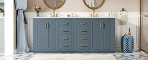 English Elm 72'' Modern Blue Bathroom Vanity With Ceramic Sink, Soft-Closing Drawers & Solid Wood Frame Storage N710SS00013C
