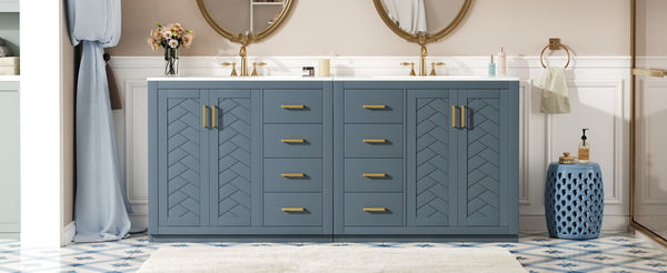 English Elm 72'' Modern Blue Bathroom Vanity With Ceramic Sink, Soft-Closing Drawers & Solid Wood Frame Storage N710SS00013C