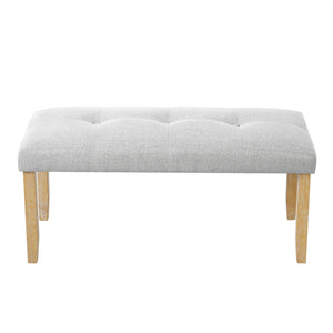 English Elm Upholstered Tufted Bench with LVL Rubber Wood Legs, Mid-Century Modern End of Bed Seating, 250lb Capacity Beige+Natural N752P294997D