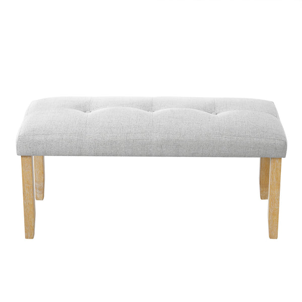 English Elm Upholstered Tufted Bench with LVL Rubber Wood Legs, Mid-Century Modern End of Bed Seating, 250lb Capacity Beige+Natural N752P294997D