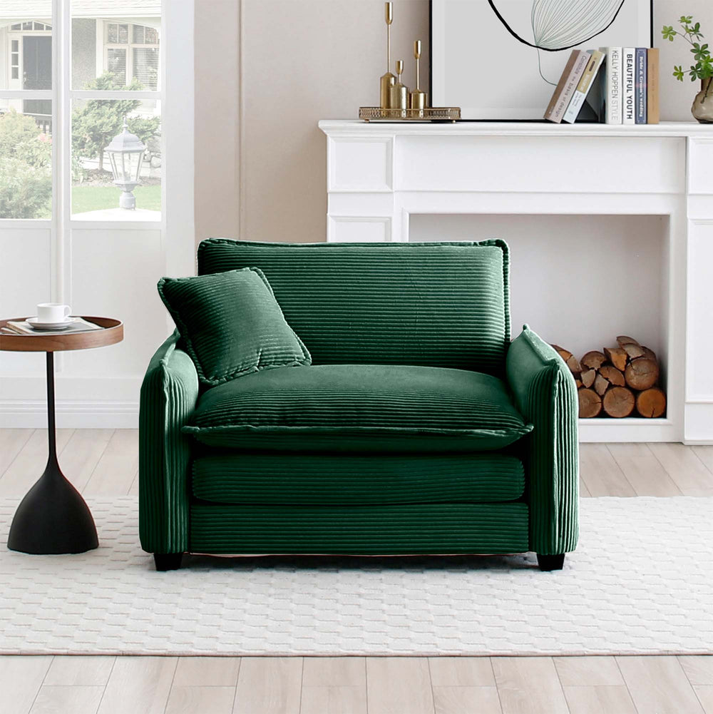 English Elm Comfortable Single Deep Seat Sofa In Green Corduroy - Modern Retro Style For Living Rooms & More! W714S00723