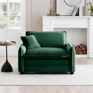 English Elm Comfortable Single Deep Seat Sofa In Green Corduroy - Modern Retro Style For Living Rooms & More! W714S00723