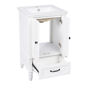 English Elm 20" Bathroom Vanity with Sink Modern MDF Cabinet with Ceramic Top, Drawer, Magnetic Door Stopper White N725P195132K