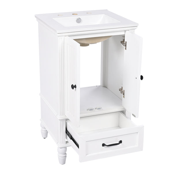 English Elm 20" Bathroom Vanity with Sink Modern MDF Cabinet with Ceramic Top, Drawer, Magnetic Door Stopper White N725P195132K