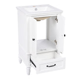 English Elm 20" Bathroom Vanity With Sink, Bathroom Cabinet With Two Doors, Magnetic Door Stopper and Adiustable Foot Pads, A Drawer, White