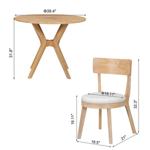 English Elm Mid-Century 39.4" Round Dining Table Set With 2 Padded Chairs, Stylish Oak Finish & Durable Design TWSET-LUCKY2