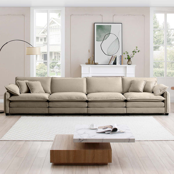 English Elm Corduroy Sofa - Stylish 4-Seater Upholstered Comfort For Modern Living Rooms & Offices, Easy Care! W714S00720
