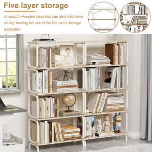 English Elm 5 Tier Large Book Shelf Vintage Industrial White Metal Frame – Sturdy 450lb Capacity, Waterproof MDF Panels W2699P223205