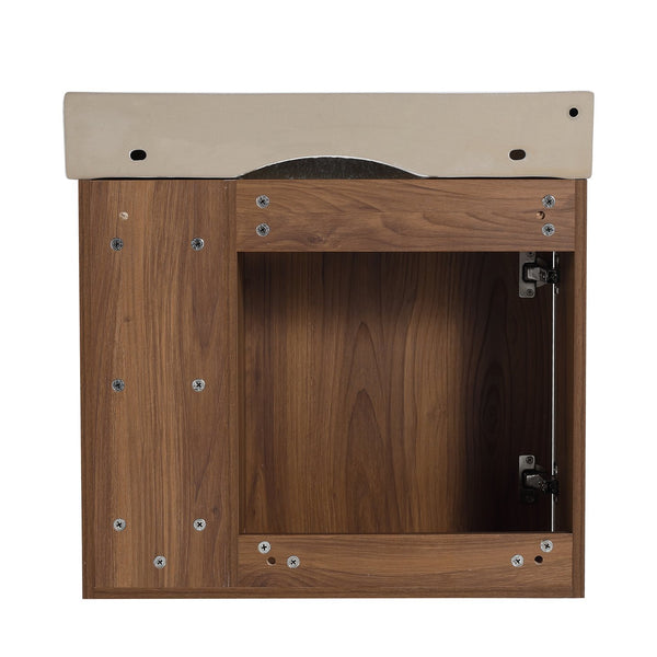 English Elm 24'' Wall-Mounted Bathroom Vanity with White Ceramic Sink, Soft-Close Door, Open Shelves, Moisture-Resistant Finish W999P263406