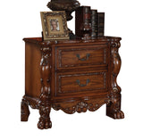 Cherry Oak 2-Drawer Nightstand with Felt-Lined Storage, Ornamental Design, & Wooden Claw Legs - 32.5