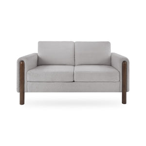 English Elm Comfy Mid-century Modern Loveseat with Walnut Legs Teddy Fabric 2-seat Small Space Sofa Grey W2308P463604