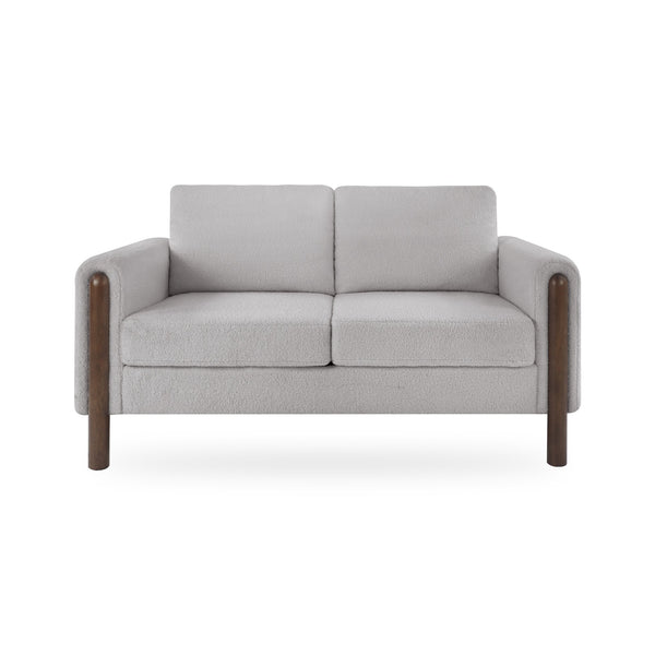 English Elm Comfy Mid-century Modern Loveseat with Walnut Legs Teddy Fabric 2-seat Small Space Sofa Grey W2308P463604