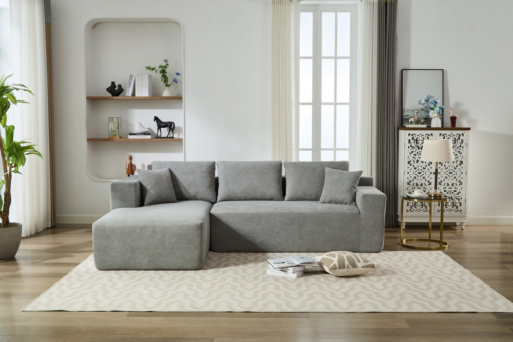 English Elm Beige Compressible Chenille Sofa with Space-Saving Vacuum Packaging, Easy-Clean, Fluffable Comfort Grey B102S00088