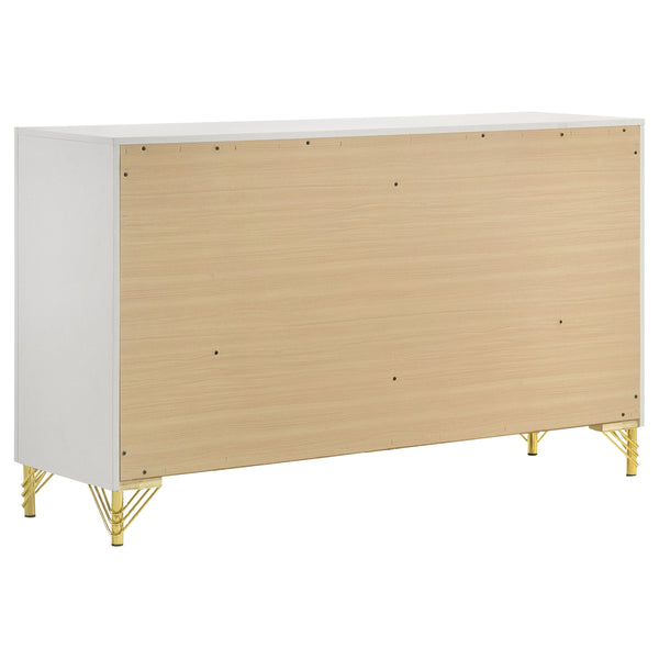 English Elm Malcolm Queen Bedroom Set Velvet Wingback Bed Chrome Accents Glam Suite Beige+White B062S01748