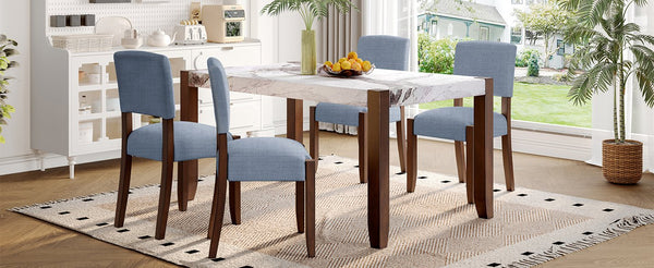 English Elm 5-Piece Counter Height Dining Set with Faux Marble Top and Upholstered Seats, Mid-Century Pub Charm Gray,White N752S000885E