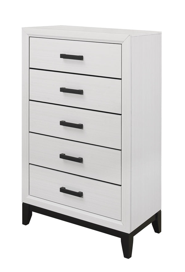 English Elm MIRAGE Solid Wood Chest with 5 Smooth-Glide Drawers, Durable MDF Build and Matte Black Hardware White 33.31 L x 18.58 W x 48.74 H B201P226179