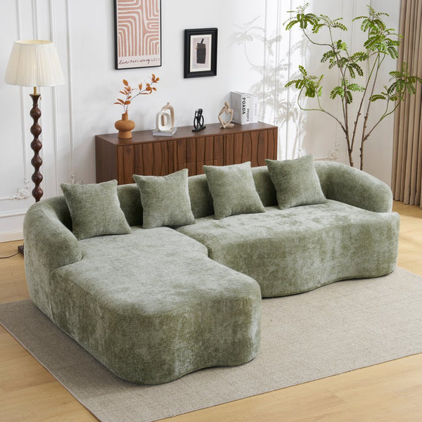 English Elm Full L-Shape Sectional Sofa with Curved Chaise, Modular Chenille Couch, High-Density Comfort for Apartment Living Green W3612S00003