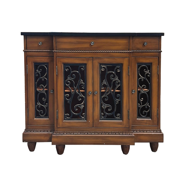 English Elm Vidi Oak Finish Entryway Console Cabinet with Felt Drawers and Bronze Hardware B2726P293609