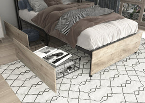 English Elm Twin Bed Frame with Storage Headboard, USB Charging, RGB LED Lights, 4 Drawers, Sturdy Gray Wash W2129P272269