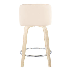 English Elm Toriano 24" Swivel Counter Stool Set Of 2 With Cream Faux Leather And Natural Wood – Chic Comfort B202S00130-GIGA