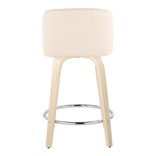 English Elm Toriano 24" Swivel Counter Stool Set Of 2 With Cream Faux Leather And Natural Wood – Chic Comfort B202S00130-GIGA