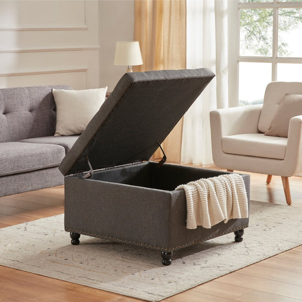 English Elm Large Tufted Square Ottoman with Hidden Storage Solid Wood Frame Living Room Seat T2694P193504