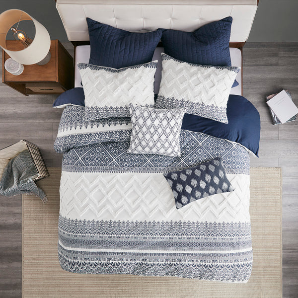 JLA Home INK+IVY - Cotton Quilted Euro Sham with Embroidered Texture, Breathable 26x26 Farmhouse Accent Pillow Cover Navy II11-1077