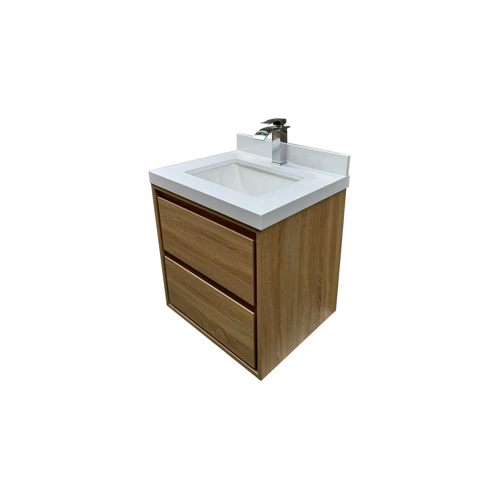 English Elm 24.02"*19.69''*25.59'' Floating Vanity Cabinet White Stone Top Ceramic Sink Modern Bath T3785S00015