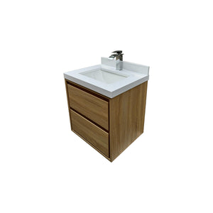 English Elm 24.02"*19.69''*25.59'' Floating Vanity Cabinet White Stone Top Ceramic Sink Modern Bath T3785S00015