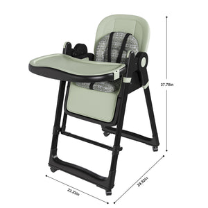 English Elm Convertible Baby High Chair to Rocker with 5-Point Harness, Foldable Feeding Seat, Quiet Wheels, Easy-Clean Tray and Adjustable Recline for Infants and Toddlers Dark Green W2699P371975