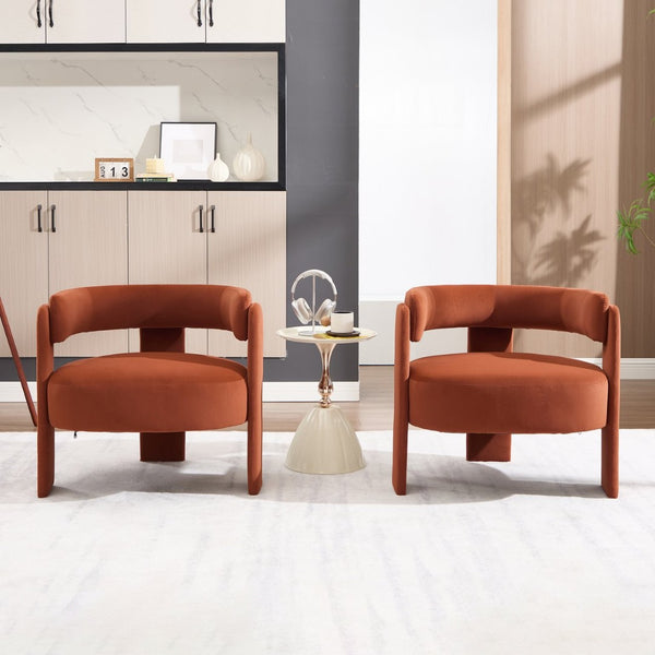 English Elm Accent Chair Velvet Upholstered Mid Century Modern Seat with Tapered Wood Legs for Any Room Orange W3244P417189