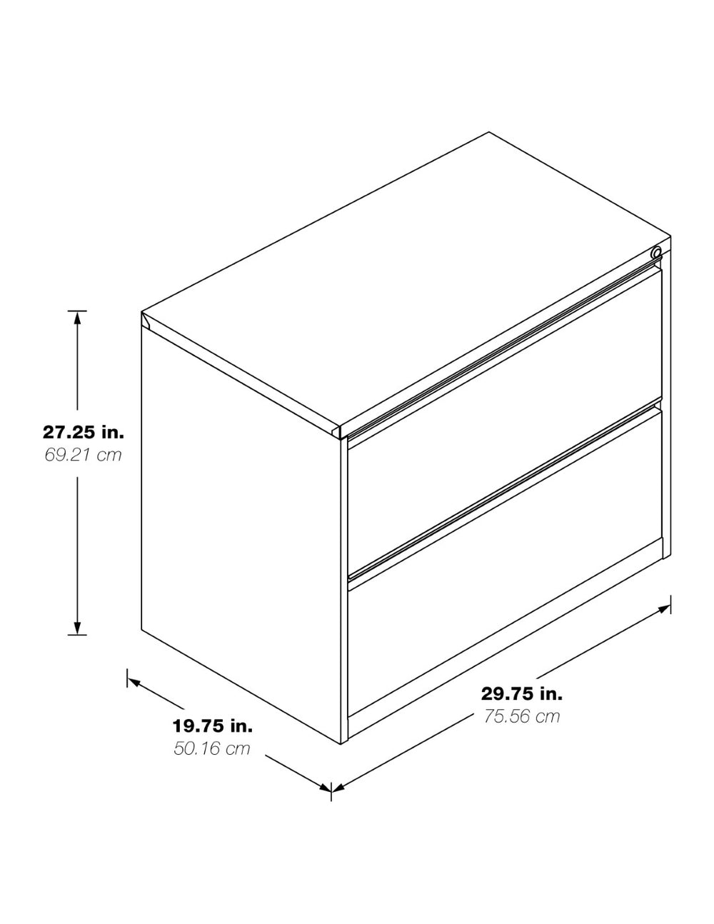 OSP Home Furnishings 30" Wide Lateral File Cabinet with 2 Locking Drawers for Legal and Letter Office Storage Black LF230-B