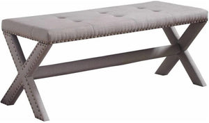 English Elm Glam Button Tufted Upholstered Bench with Nailhead Trim and X Trestle Legs Gray B011P450617
