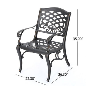 English Elm Phoenix Cast Aluminum Outdoor Dining Arm Chairs Ornate Lattice Scroll Garden Patio Set Copper N776P381164C