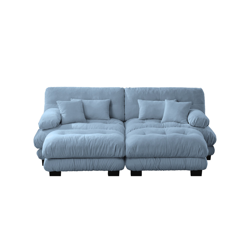 English Elm Cloud Comfort Sleeper Sofa - Elegant Chenille 2-Seater With Lumbar & Throw Pillows, 2 Ottomans W714S01081