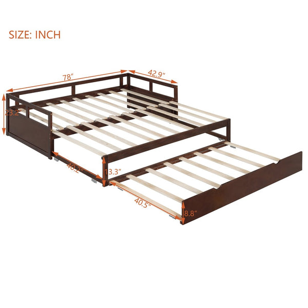 English Elm Extending Twin Daybed with Pull Out Trundle Solid Pine Wood Frame Guest Room N708P336535P