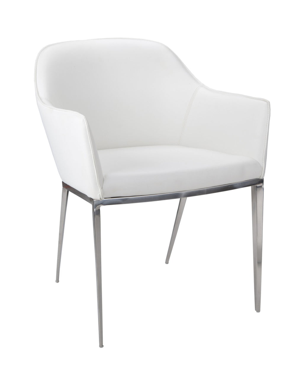 Sunpan STANIS Armchair - Modern White Faux Leather Dining Chair with Polished Steel Legs for Comfort 13026
