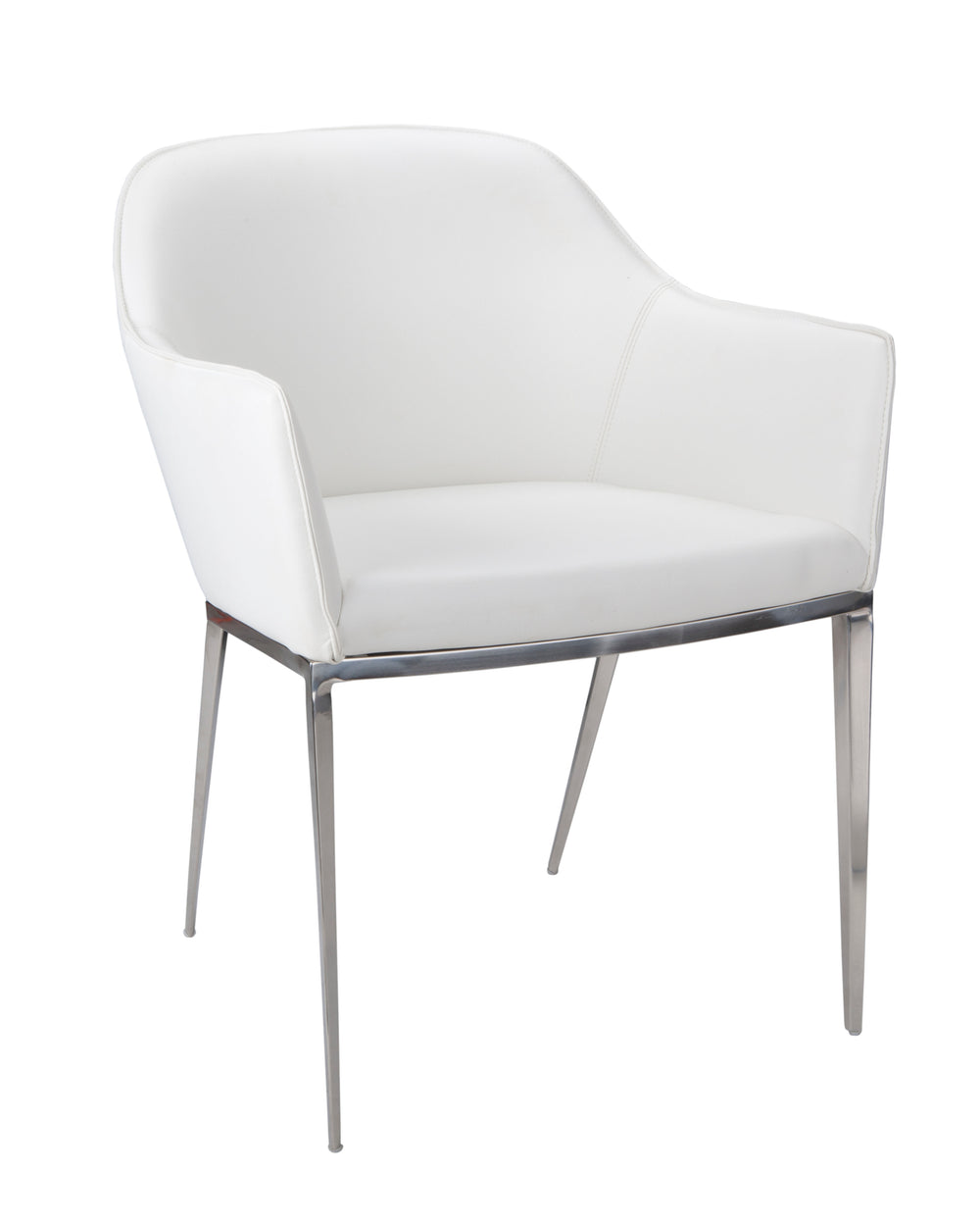 Sunpan Stanis Dining Armchair - Modern Faux Leather Design with Polished Steel Legs for Stylish Comfort White