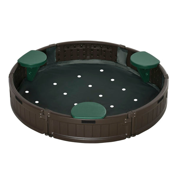 English Elm Outsunny Round Kids Sandbox with Cover Four Seats Hdpe Backyard Play Area W2225P200385