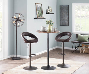 English Elm Mid-century Round Bistro Table Adjusts From Dining to Bar Height in Black Wood B202P223391