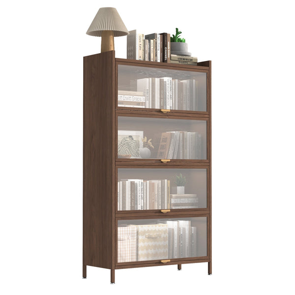 English Elm 57'' Tall Metal 4 Flip Doors Cabinet Walnut - Durable Steel, Space-Saving 4-Tier Storage for Home & Office W3387P363520