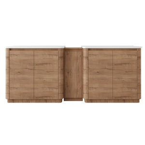 English Elm 84'' Freestanding Double Sink Bathroom Vanity Oak Finish Soft Close Storage Cabinet W999S00516